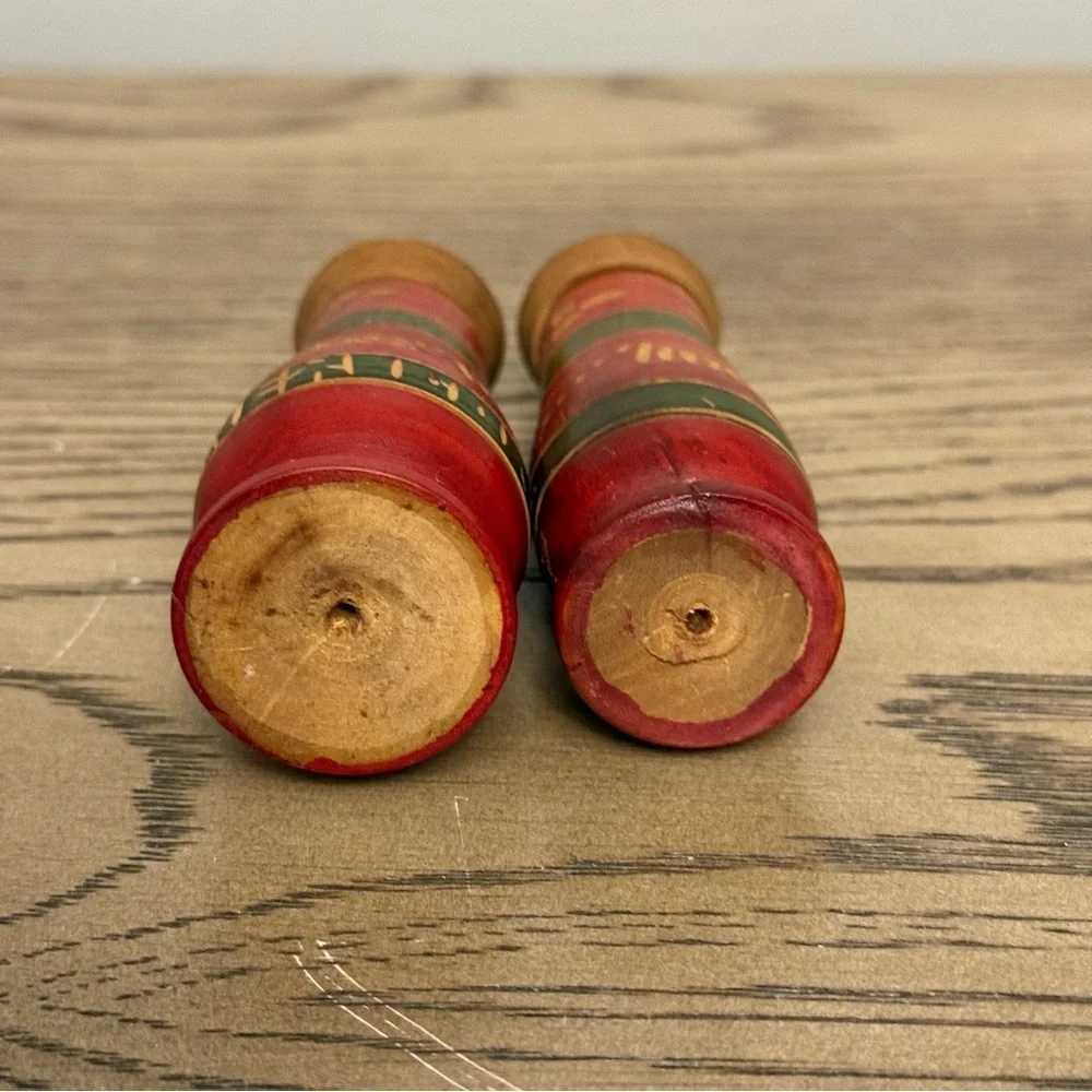 Vintage Red and Green Wooden Salt and Pepper Shakers